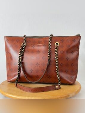 Patricia Nash Genuine Leather Signature Print Belle Tote Bag Purse EUC 9x15x5in